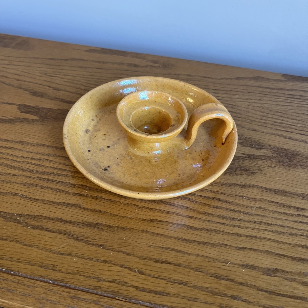 Jugtown Ware Studio Pottery  Chamberstick Candle Holder 5.75" Primitive‎ Folk